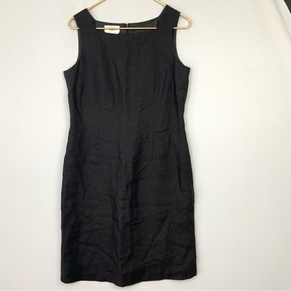 VTG Talbots Sz 8 Black 100% Irish Linen Square Neck Shift Dress Lined Career